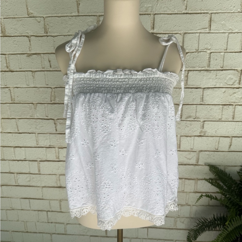 Jennifer & Grace White Eyelet Lace Top With Back Cut Out
